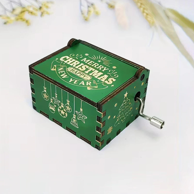 Kids Green Wooden Hand-Crank Christmas Music Box Trending Accessories