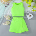 Girls Neon Green Sleeveless Top With Skorts Set 2 pc. Sets Green 2-3 Y