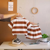 Boys Brown Rocket Fries Striped T-Shirt With Elasticated Shorts Sets 2 pc. Sets