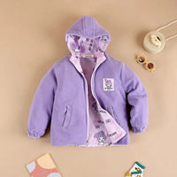 Girls Purple Typographic Printed Reversible Hooded Zipper Jacket Coats & Jackets