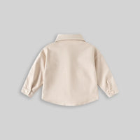 Boys Beige Textured Long Sleeve Shirt with Pocket Shirts