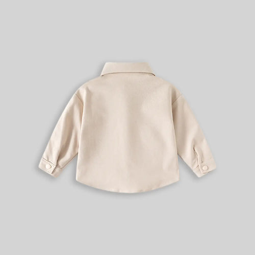 Boys Beige Textured Long Sleeve Shirt with Pocket Shirts