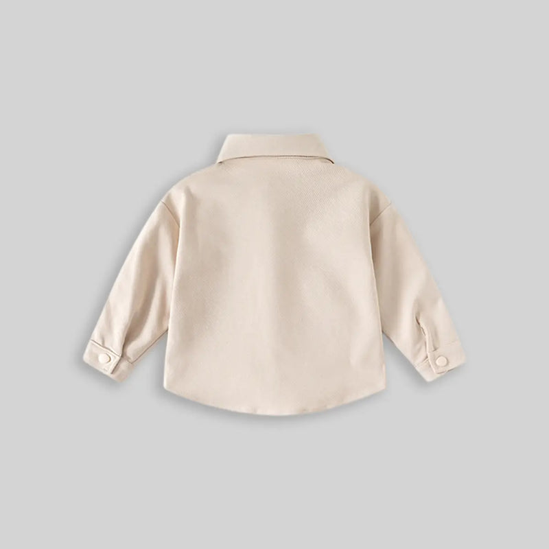 Boys Beige Textured Long Sleeve Shirt with Pocket Shirts