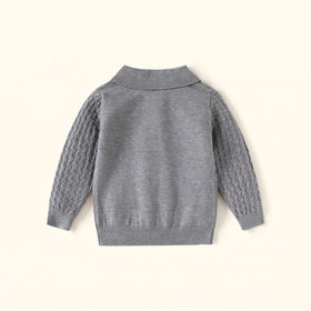 Boys Grey Long Sleeve Textured Polo Sweater Sweaters & Cardigans