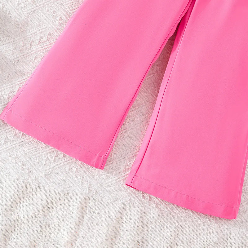 Girls Pink Sleeveless Blazer Top With Wide Leg Pants Co-ord Sets Sets