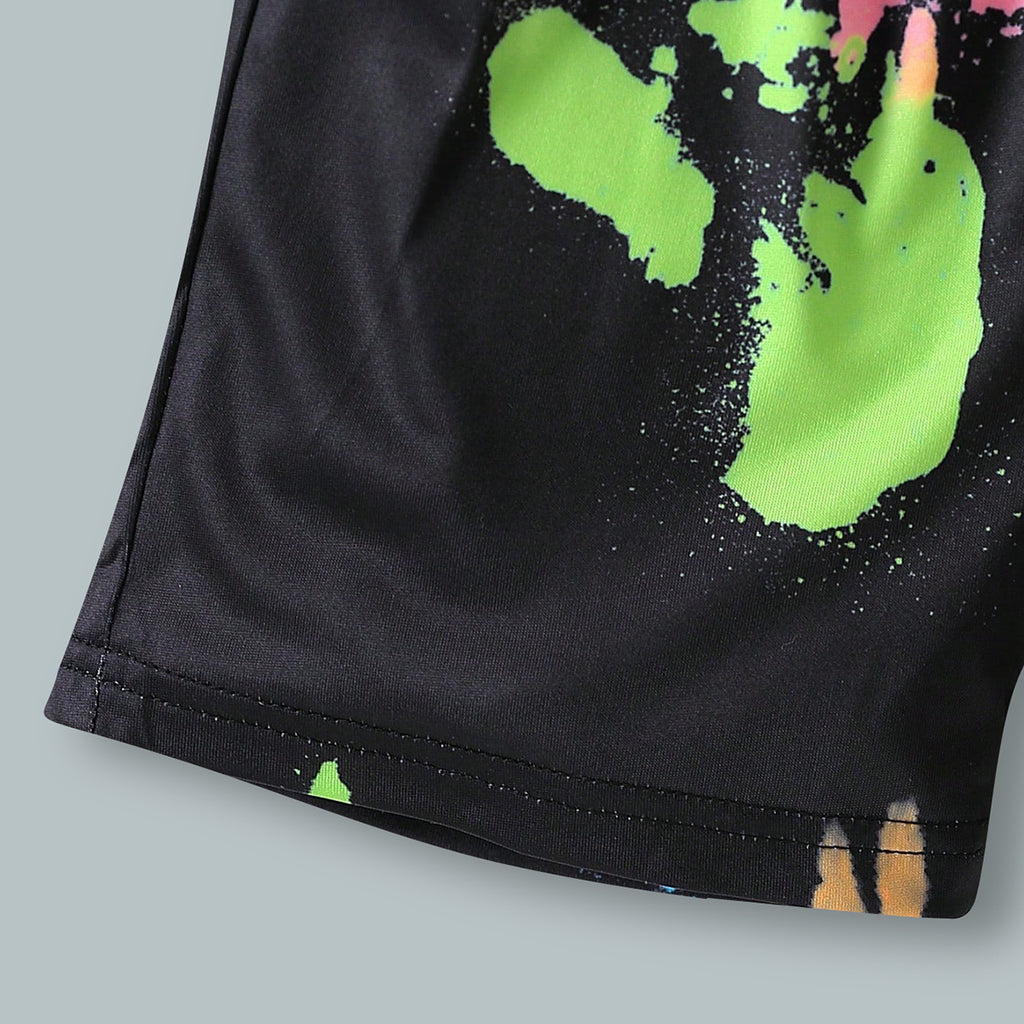 Boys Black Dinosaur Printed Glow in the Dark T-Shirt With Shorts Co-ord Set 2 pc. Sets
