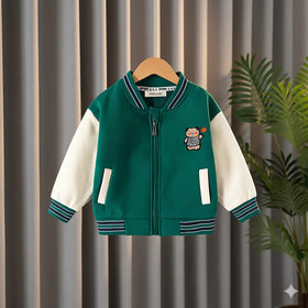 Boys Green Bear Cartoon Applique Varsity Jacket Coats & Jackets Green 1-2 Y
