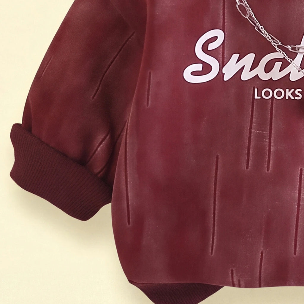 Boys Maroon Typography Sweatshirt With Denim Pants Sets 2 pc. Sets