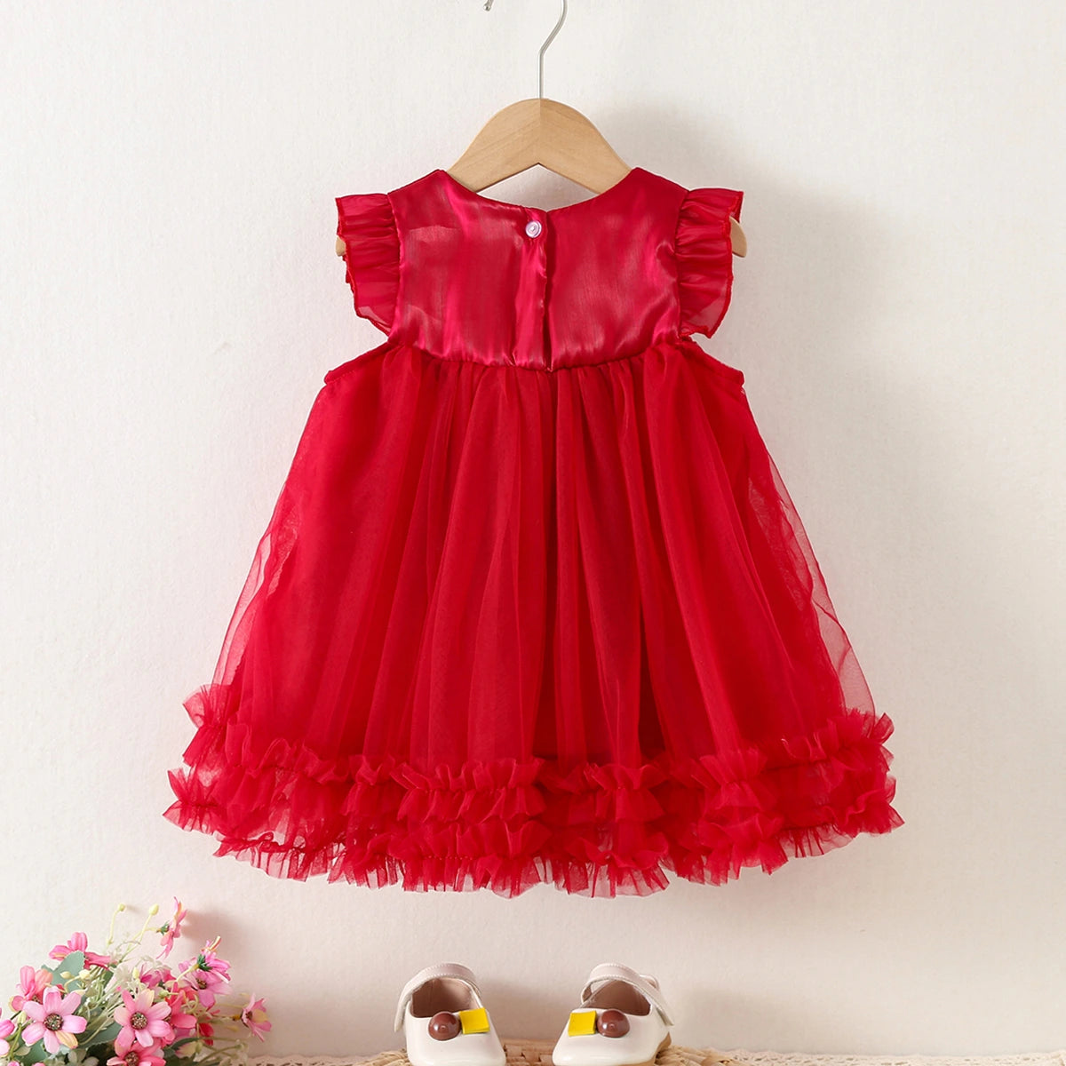 Girls Red Bow Applique Fit & Flare Dress Casual Dresses