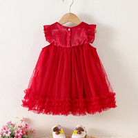Girls Red Bow Applique Fit & Flare Dress Casual Dresses