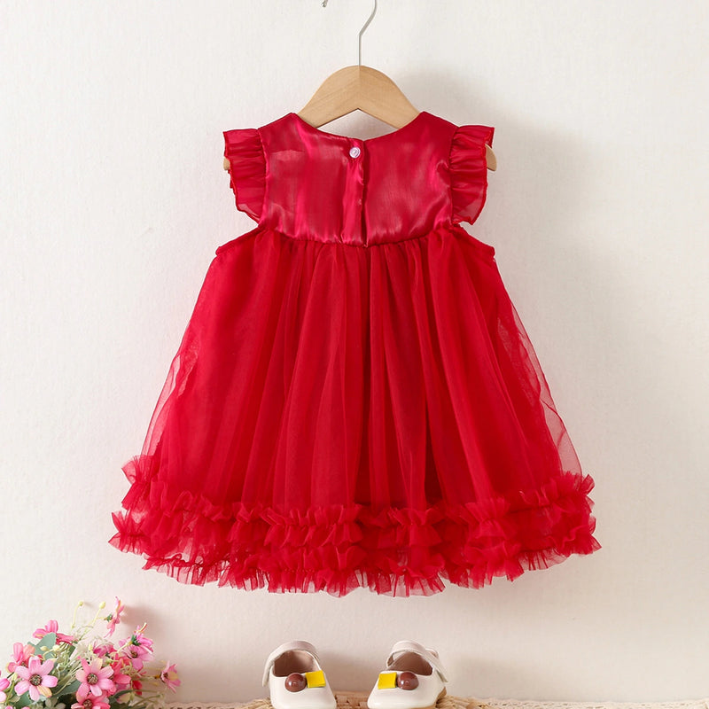 Girls Red Bow Applique Fit & Flare Dress Casual Dresses