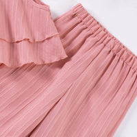 Girls Pink Self Stripes Sleeveless Tiered Top With Pants Co-ord Sets Sets