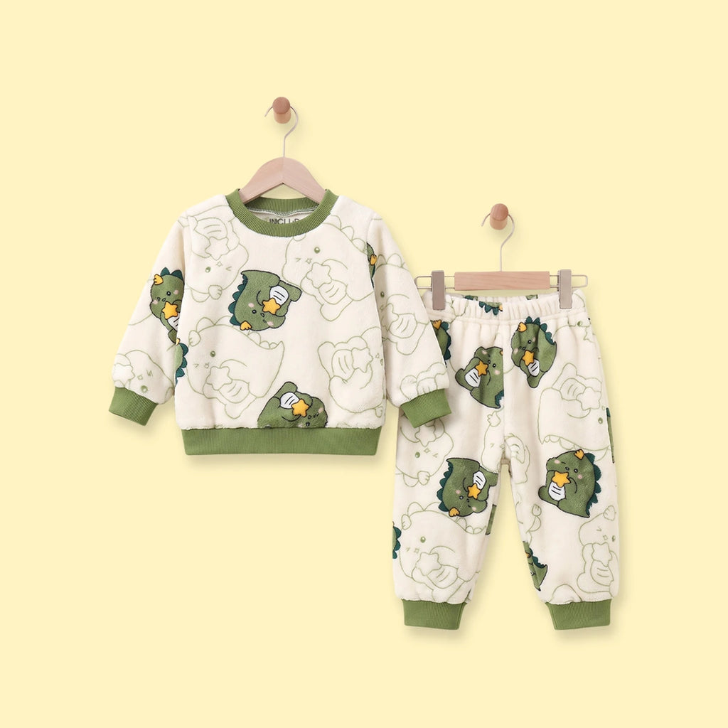 Boys Off White Dinosaur Printed Fleece Sweatshirt With Pants Sets 2 pc. Sets Off White 1-2 Y