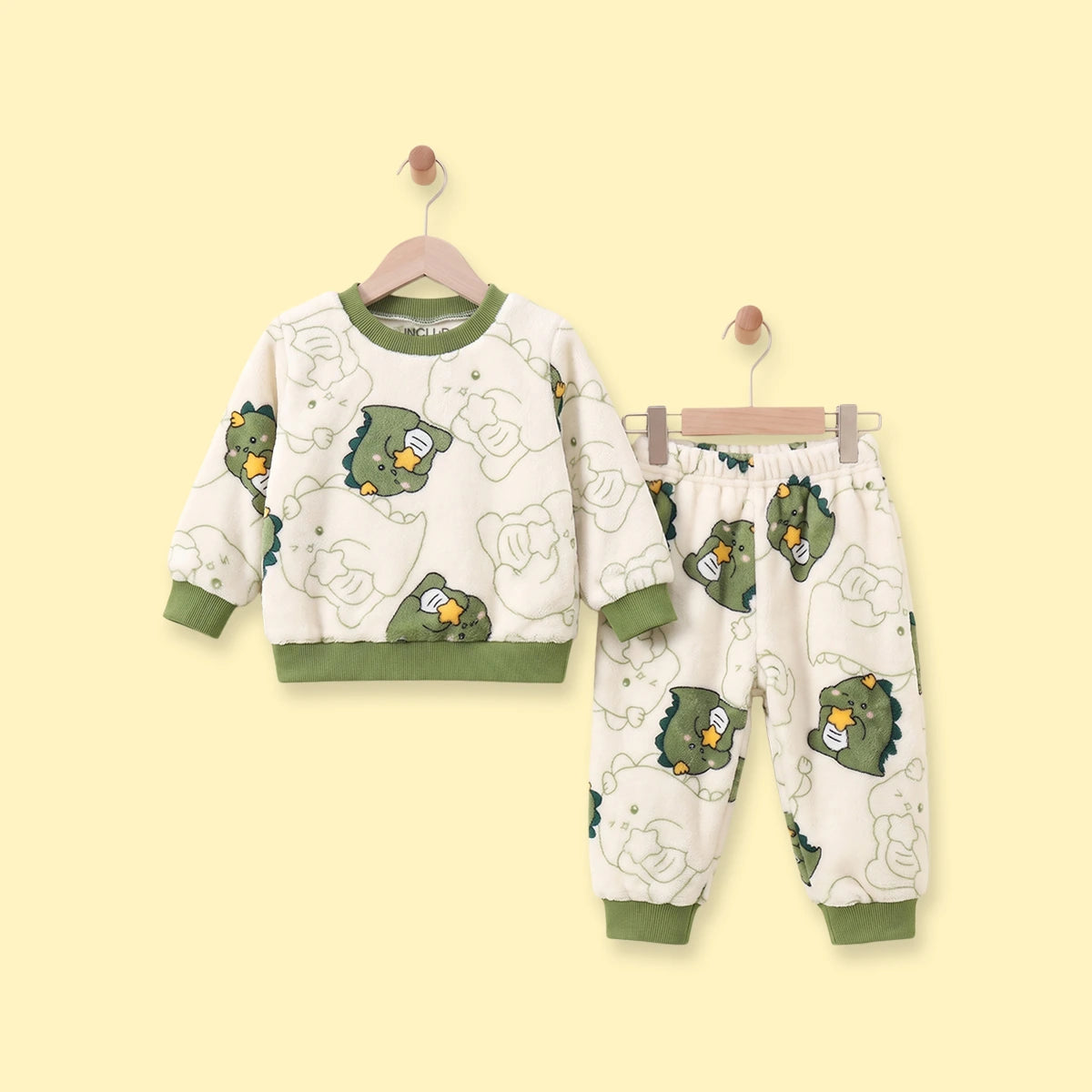 Boys Off White Dinosaur Printed Fleece Sweatshirt With Pants Sets 2 pc. Sets Off White 1-2 Y