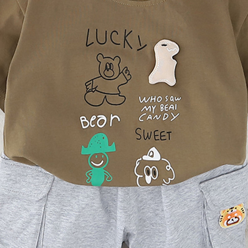 Boys Brown Bear Printed T-Shirt With Cargo Shorts Set 2 pc. Sets