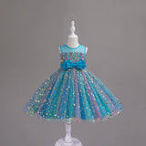 Girls Blue Star Foil Print Sleeveless Fit & Flare Party Wear Dress