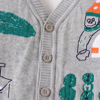 Boys Grey Self-Design Cardigan Sweaters & Cardigans