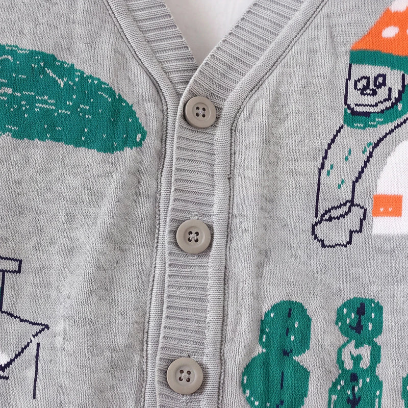 Boys Grey Self-Design Cardigan Sweaters & Cardigans