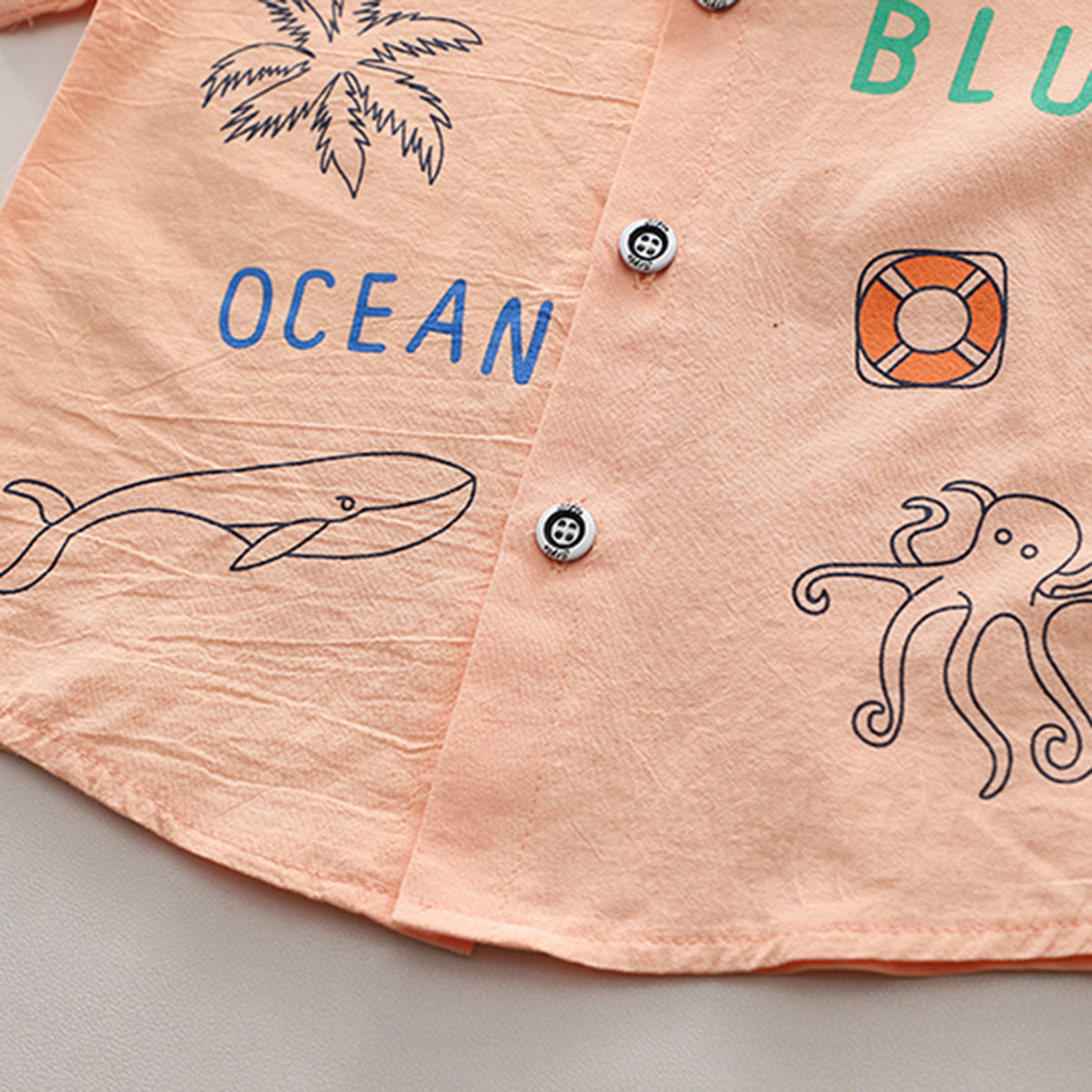 Boys Orange Blue Ocean Print Short Sleeve Shirt With Denim Shorts Set 2 pc. Sets