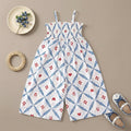 Girls Blue Floral Smocked Square Neck Jumpsuit Jumpsuits Blue 2-3 Y
