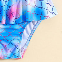 Girls Blue Abstract Printed One Shoulder top With Briefs Swimwear Sets Sets