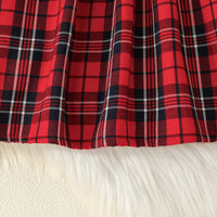 Girls Red Long Sleeve Checked Fit & Flare Winter Casual Dresses Casual Dresses