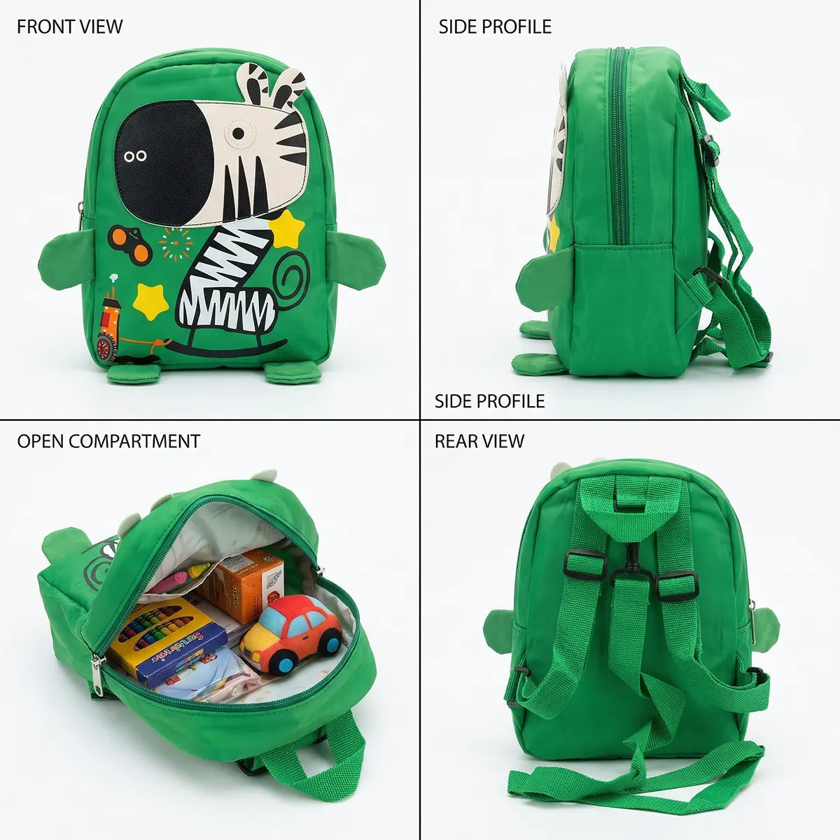 Boys Green Animal Print Cotton School Backpack Trending Accessories