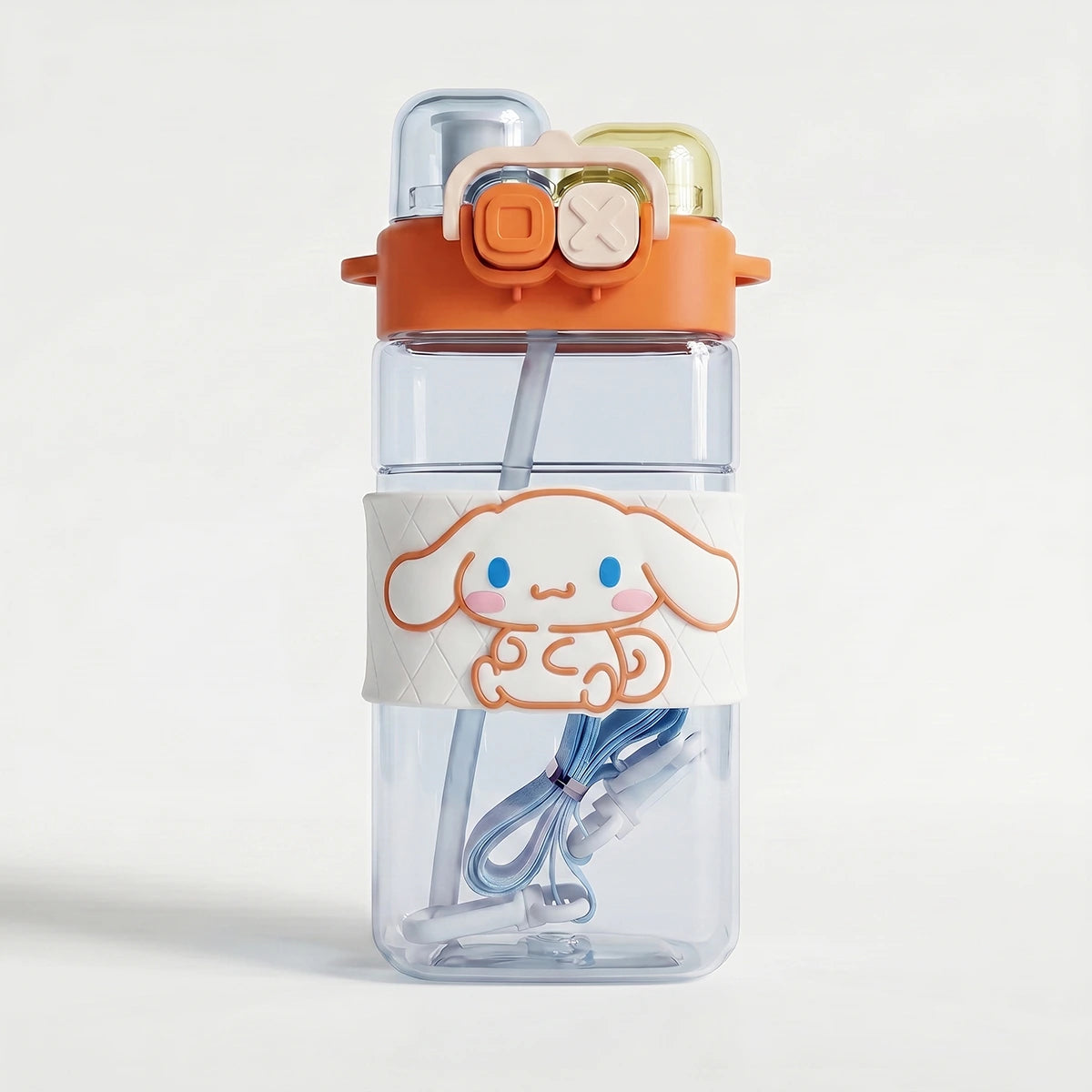 Cute Kids Orange Dual Spout Water Bottle with Straw, Leakproof Lid & Adjustable Strap Trending Accessories Orange Onesize