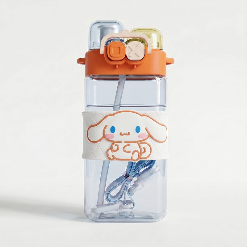 Cute Kids Orange Dual Spout Water Bottle with Straw, Leakproof Lid & Adjustable Strap Trending Accessories Orange Onesize