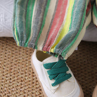 Boys Yellow Printed Short Sleeves T-Shirt With Striped Bermudas Set 2 pc. Sets