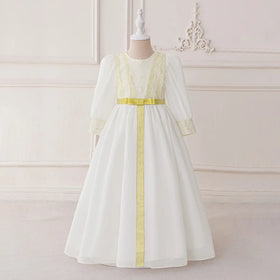 Girls White Embellished Maxi Dress With Puff Sleeves Casual Dresses White 3-4 Y