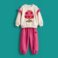 Girls Fuchsia Graphic Ruffled Sweatshirt With Joggers Sets Sets Fuchsia 1-2 Y