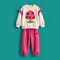 Girls Fuchsia Graphic Ruffled Sweatshirt With Joggers Sets Sets Fuchsia 1-2 Y