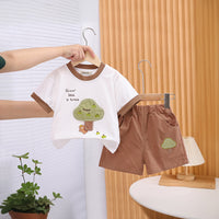 Boys Embroidery Applique Short Sleeves T-Shirt With Brown Shorts Set 2 pc. Sets Brown 1-2 Y