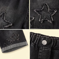 Girls Black Star Elasticated Denim Shorts Shorts