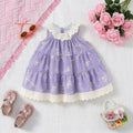 Girls Purple Floral Print Tiered A-line Dress Casual Dresses Purple 1-2 Y