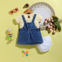 Girls Yellow Embroidered Denim Dungaree With T-Shirt & Diaper Cover Sets 3 pc. Sets
