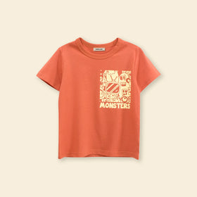 Boys Orange Graphic Cartoon Printed Short Sleeves T-Shirt Tshirts