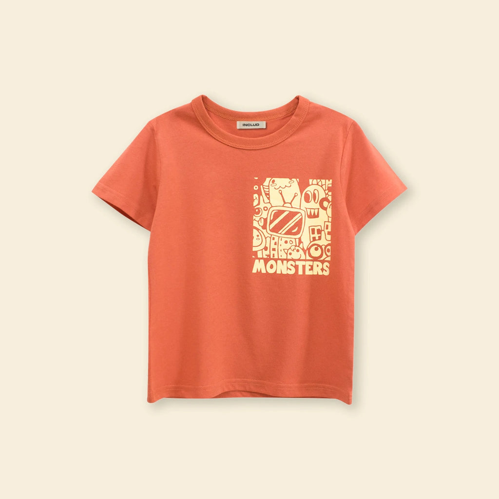 Boys Orange Graphic Cartoon Printed Short Sleeves T-Shirt Tshirts