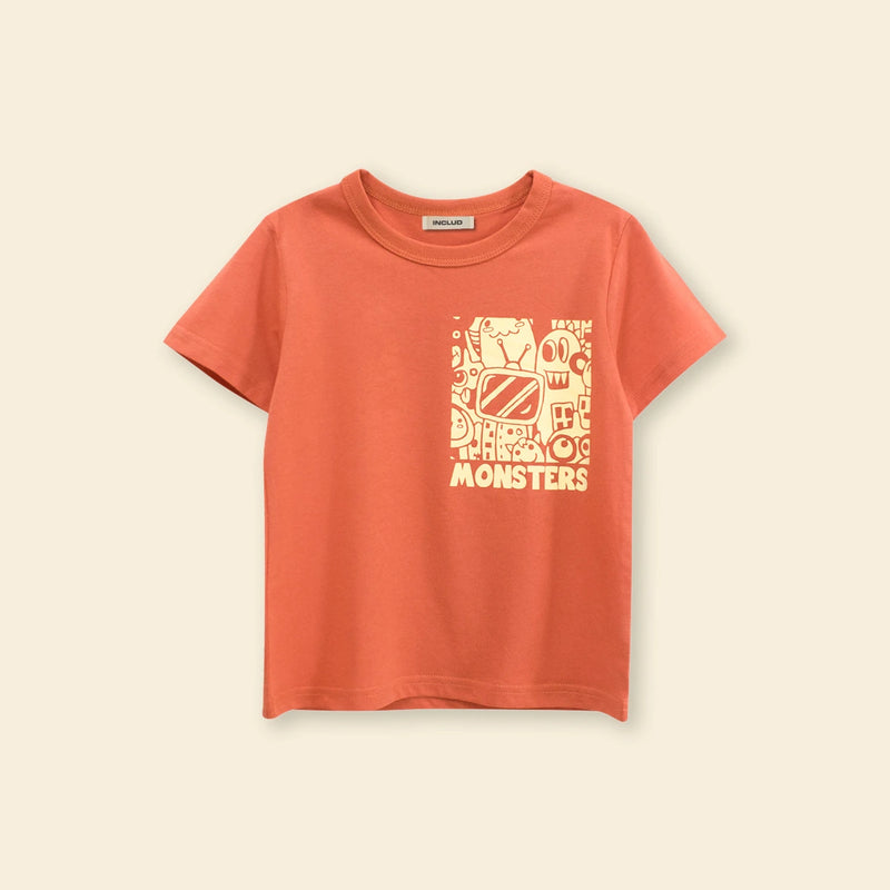 Boys Orange Graphic Cartoon Printed Short Sleeves T-Shirt Tshirts