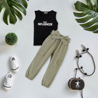 Girls Sleeveless Printed Top with Cargos Set Sets Black 4-5 Y 