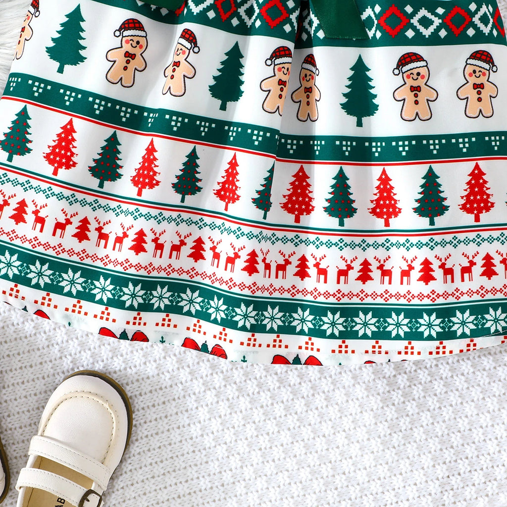 Girls Multicolor Christmas Theme Printed Fit & Flare Dress With Shrug Casual Dresses