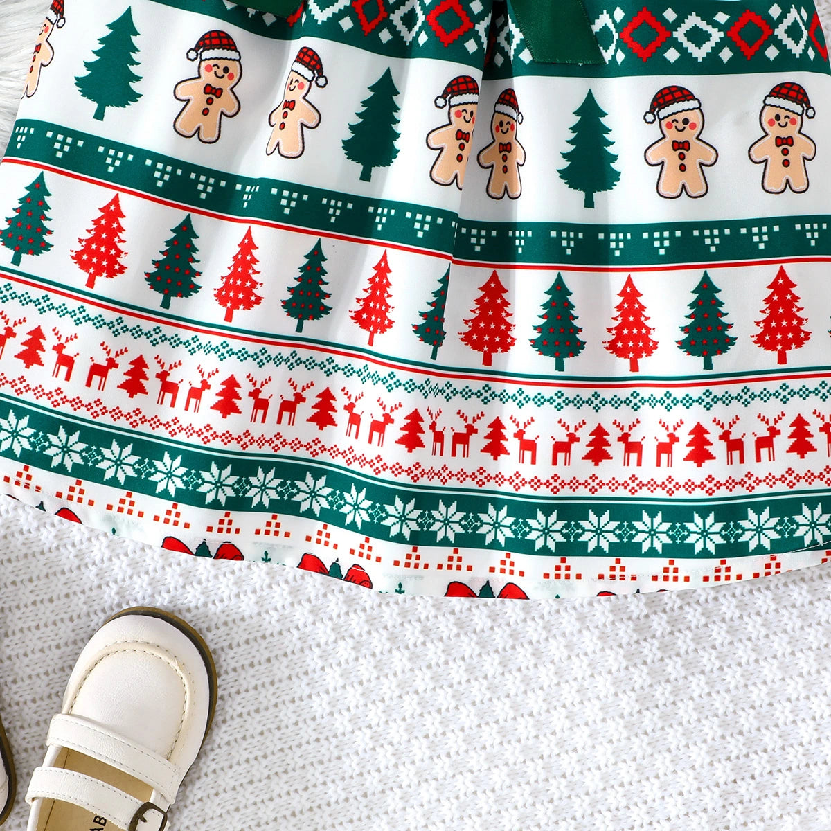 Girls Multicolor Christmas Theme Printed Fit & Flare Dress With Shrug Casual Dresses