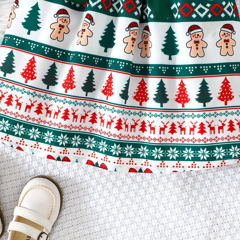 Girls Multicolor Christmas Theme Printed Fit & Flare Dress With Shrug Casual Dresses