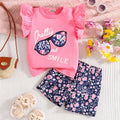 Girls Pink Graphic Round Neck Top With Printed Shorts Set 2 pc. Sets Pink 3-4 Y