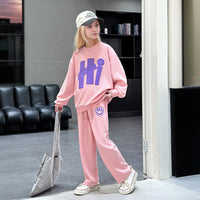 Girls Pink Printed Winter Sweatshirt With Pants Set 2 pc. Sets