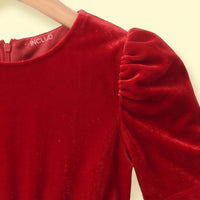 Girls Red Puff Sleeve Bow Accent High-Low Party Dress Party Dresses