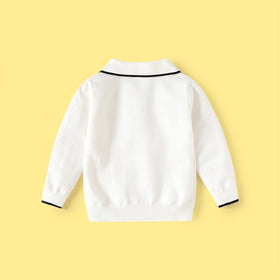 Girls Off White Long Sleeve Bow Embellished Polo Sweater Sweaters & Cardigans