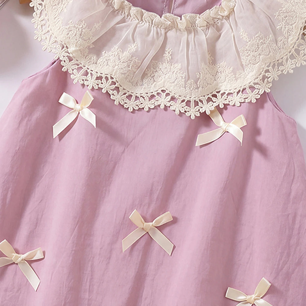 Girls Lavender Sleeveless Bow Applique A-line Dress Casual Dresses