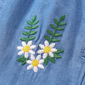 Girls Blue Floral Embroidered Pants Pants